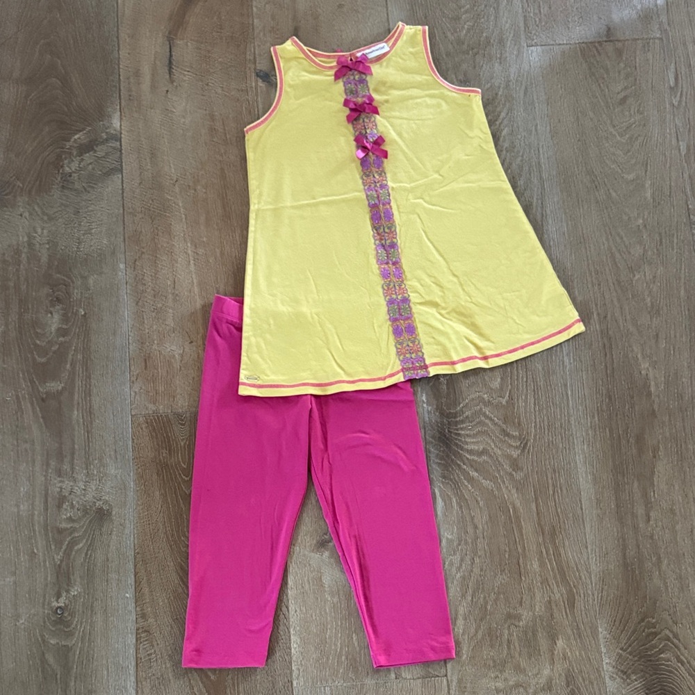 American Girl Yellow Pajama Dress with Pink Leggings Set